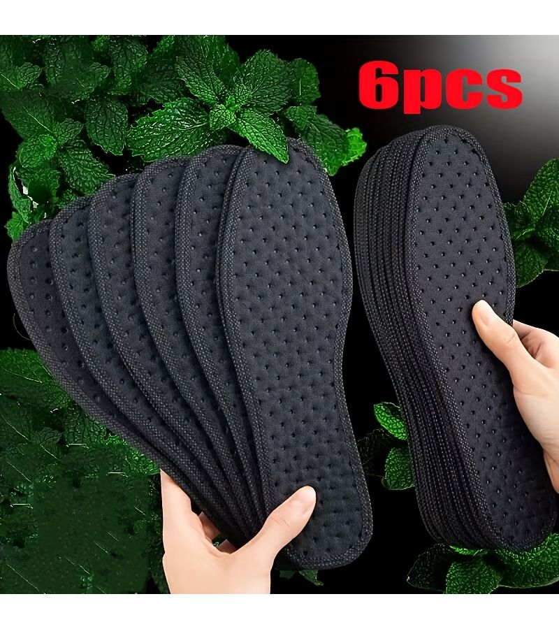 3 Pair Bamboo Charcoal Shoe Insoles Size 38 Mesh Breathable Shock Absorbing Sweat Absorbing Soft Sole Unisex