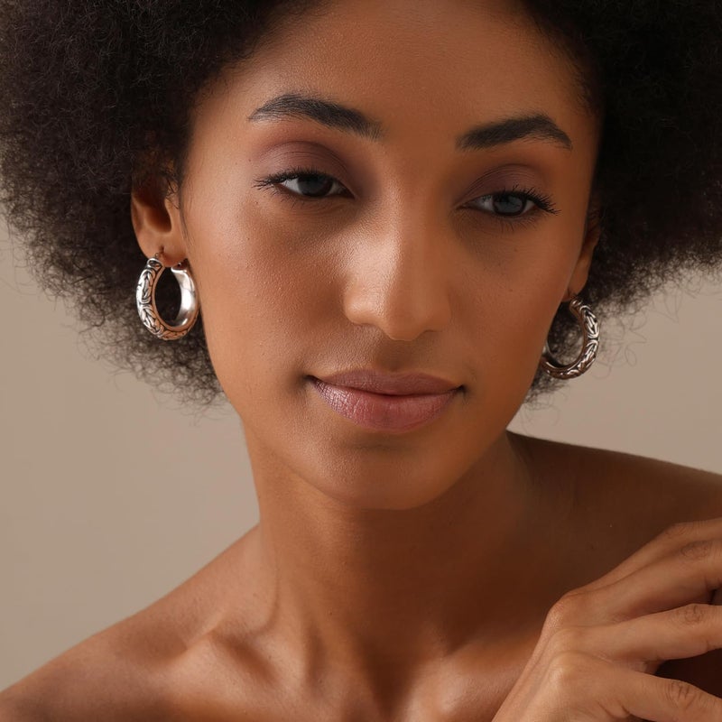 LeCalla Byzantine Earrings for Women 925 Sterling Silver Byzantine Earrings Click Top Thick Hoop Earrings for Women - Image 3