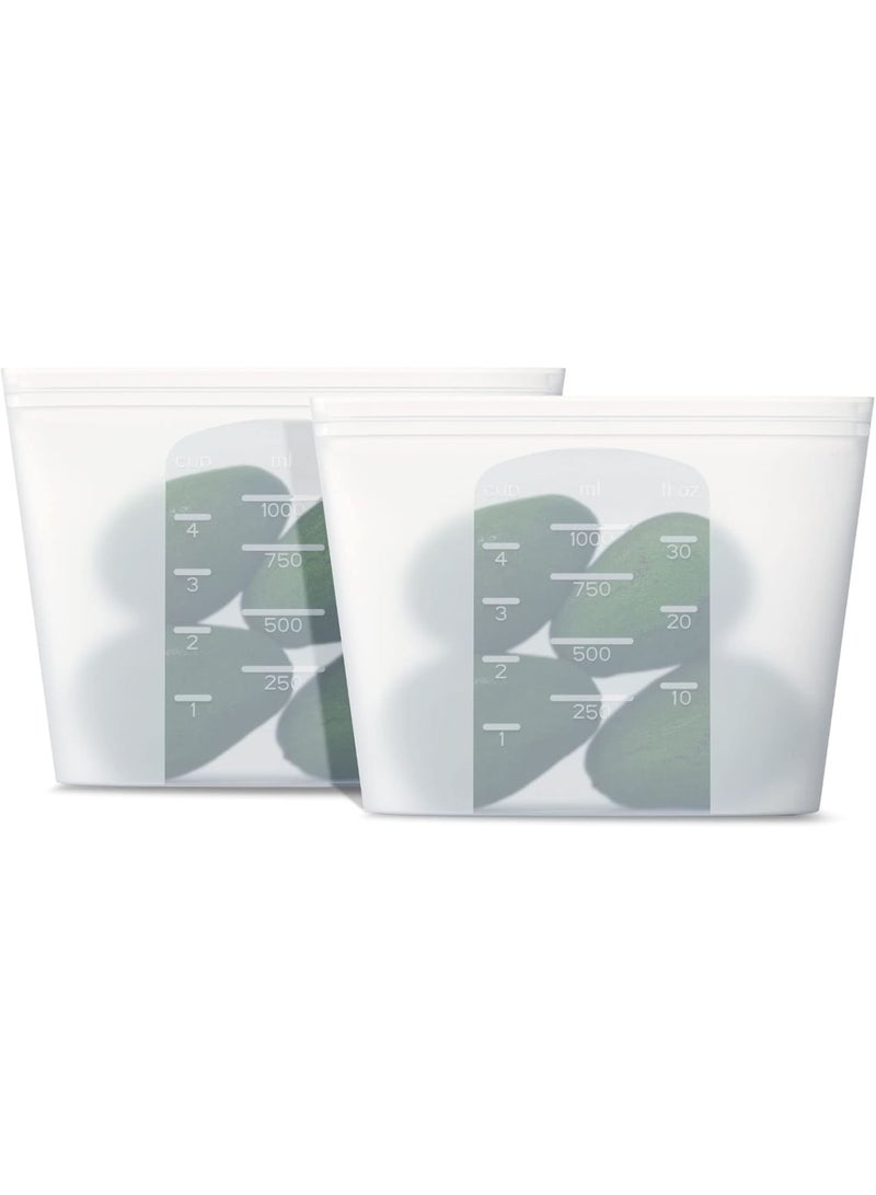 SYOSI أكياس تخزين الطعام، حاويات سيليكون قابلة لإعادة الاستخدام بسحاب للميكروويف والثلاجة والفريزر والطهي بالسو سويد، تصميم مقاوم للتسرب وحرارة، 32 أونصة 1000 مل حجم متوسط، عبوتين - Image 1