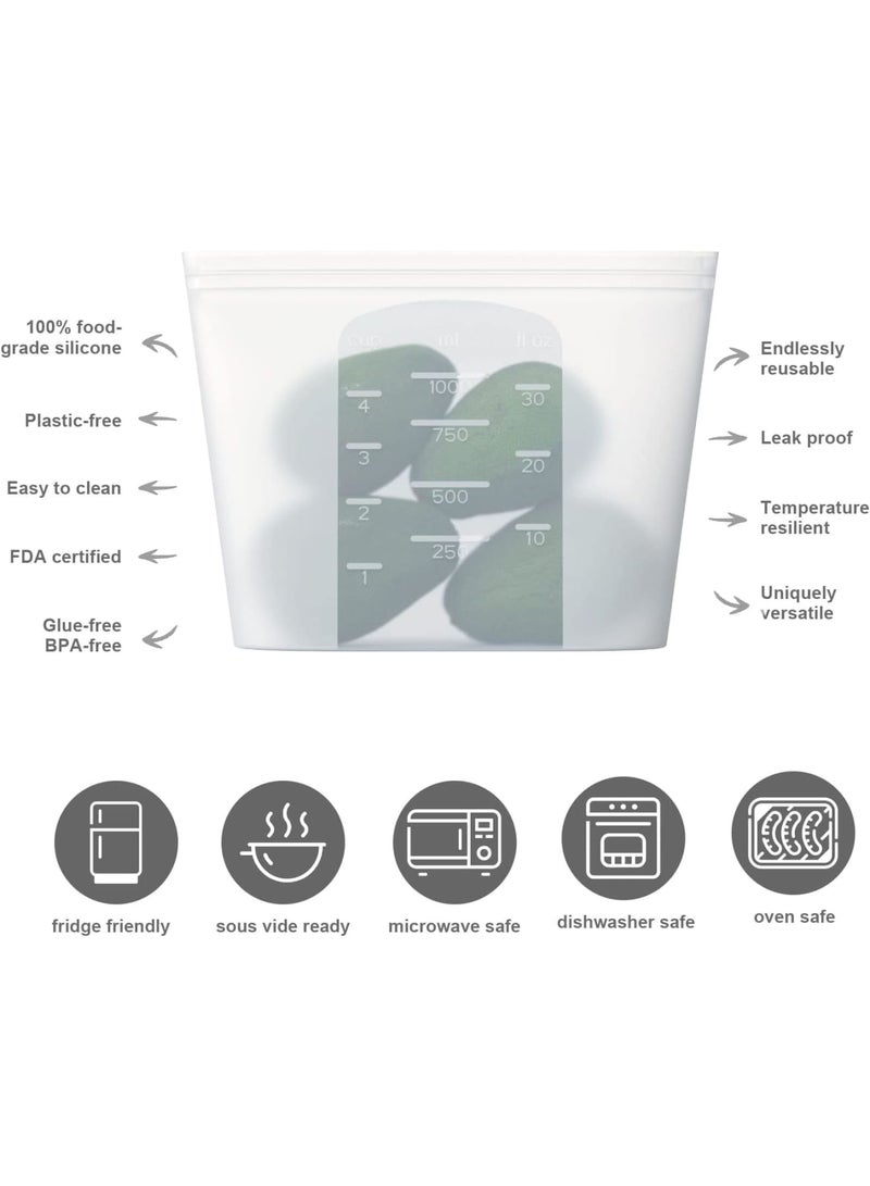 SYOSI أكياس تخزين الطعام، حاويات سيليكون قابلة لإعادة الاستخدام بسحاب للميكروويف والثلاجة والفريزر والطهي بالسو سويد، تصميم مقاوم للتسرب وحرارة، 32 أونصة 1000 مل حجم متوسط، عبوتين - Image 2