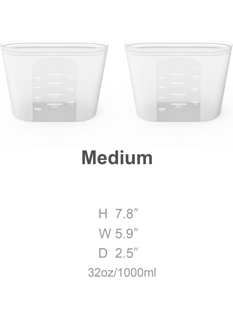 SYOSI أكياس تخزين الطعام، حاويات سيليكون قابلة لإعادة الاستخدام بسحاب للميكروويف والثلاجة والفريزر والطهي بالسو سويد، تصميم مقاوم للتسرب وحرارة، 32 أونصة 1000 مل حجم متوسط، عبوتين - Image 3