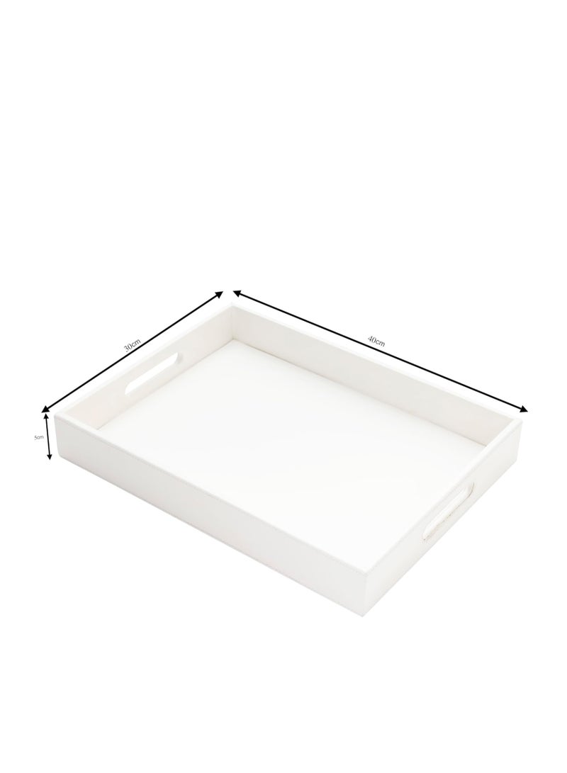 Lamsit Ibdaa Leather Tray Organizer | Modern Storage for Home Office Desk, Wallet, Mobile Phone, Watch, Stationary, Jewelry, Perfume, Glasses | Beside Table Catchall Dump Key Bowl (White)  - Image 2