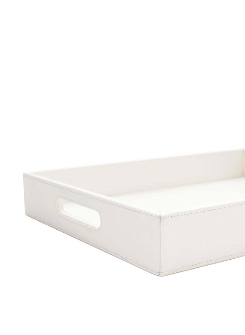 Lamsit Ibdaa Leather Tray Organizer | Modern Storage for Home Office Desk, Wallet, Mobile Phone, Watch, Stationary, Jewelry, Perfume, Glasses | Beside Table Catchall Dump Key Bowl (White)  - Image 3
