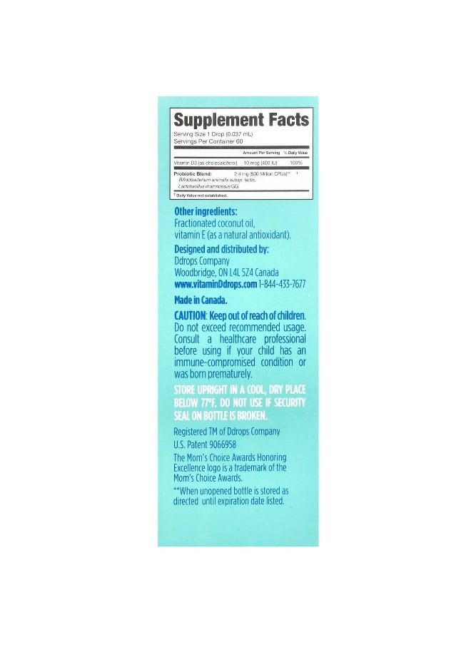 Ddrops Ddrops, Baby, Probiotic Liquid Drops, For Newborns+, 60 Drops, 0.07 fl oz (2.2 ml)  - Image 2