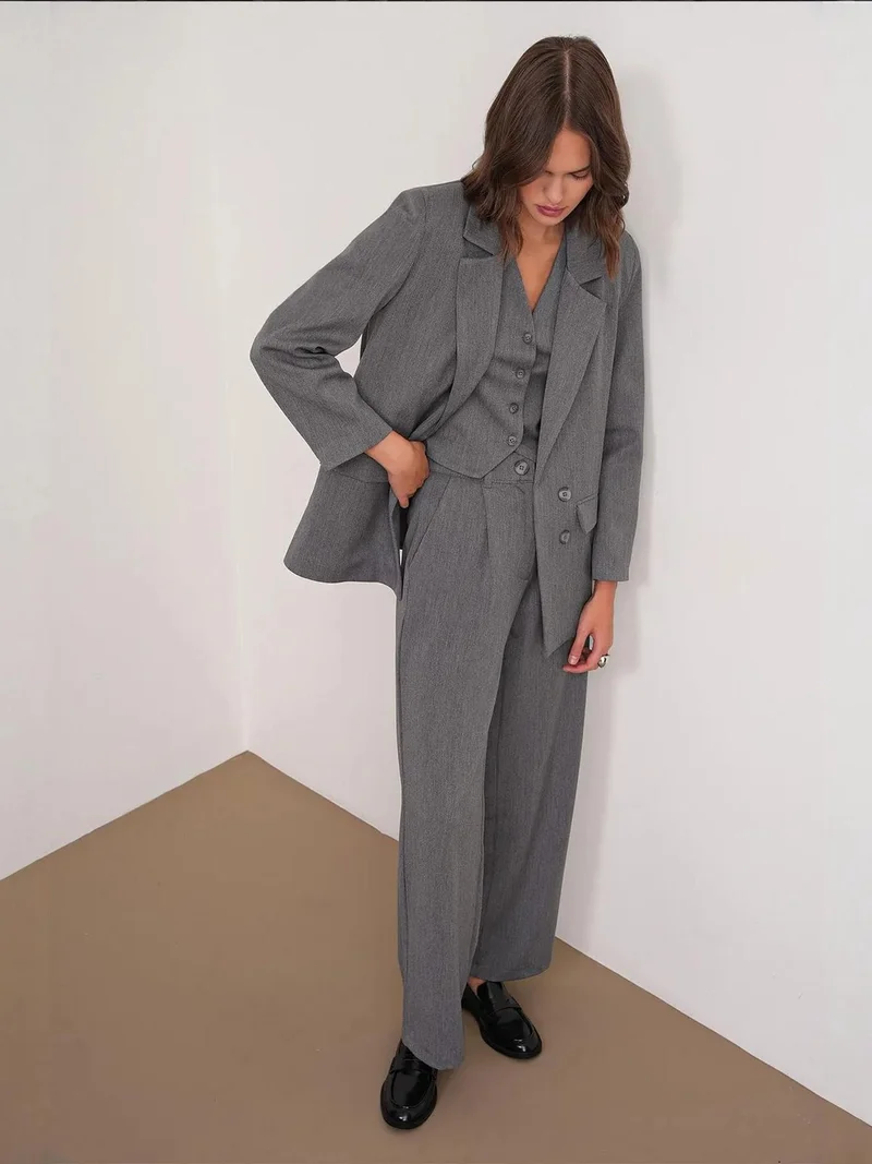 MixRay Dark Grey Mixray Pleated Palazzo Pants with Pockets for Women | Best Price UAE