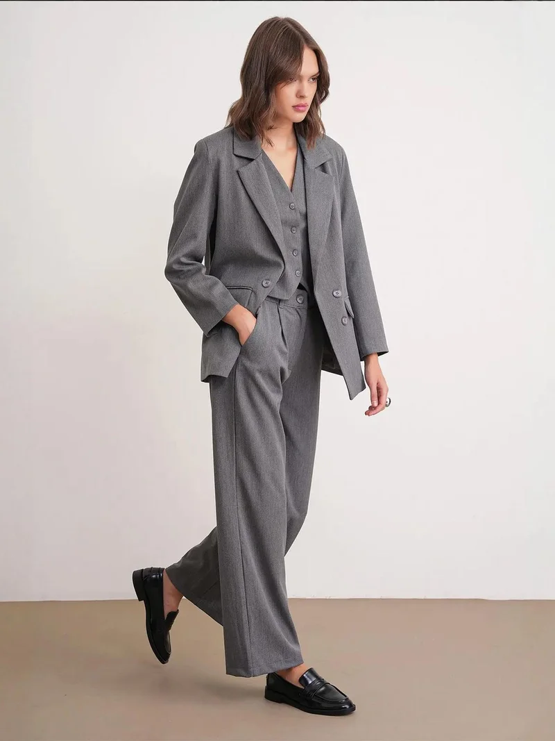 MixRay Dark Grey Mixray Pleated Palazzo Pants with Pockets for Women | Best Price UAE