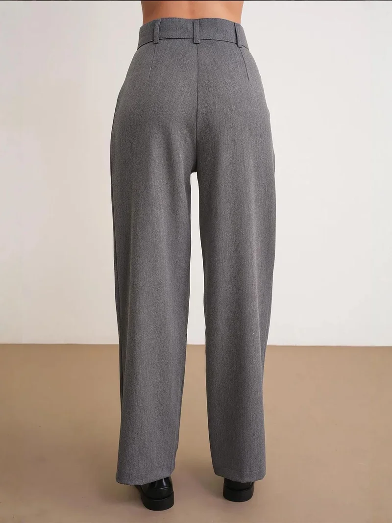 MixRay Dark Grey Mixray Pleated Palazzo Pants with Pockets for Women | Best Price UAE