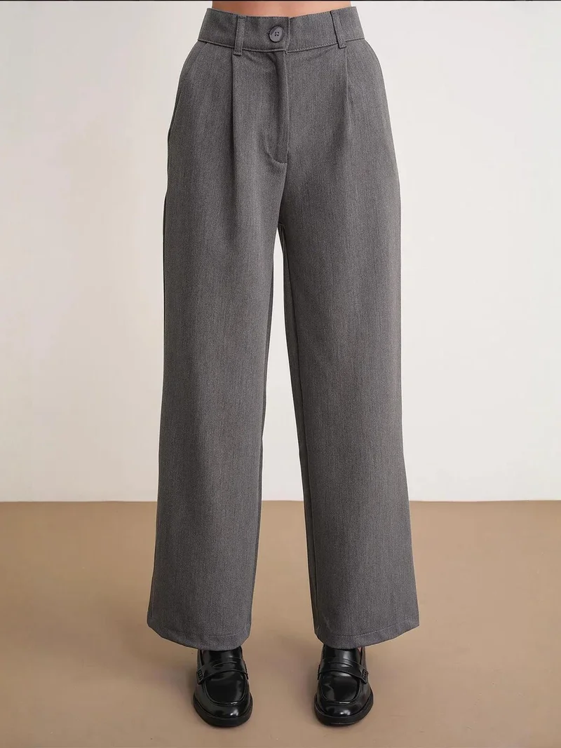 MixRay Dark Grey Mixray Pleated Palazzo Pants with Pockets for Women | Best Price UAE