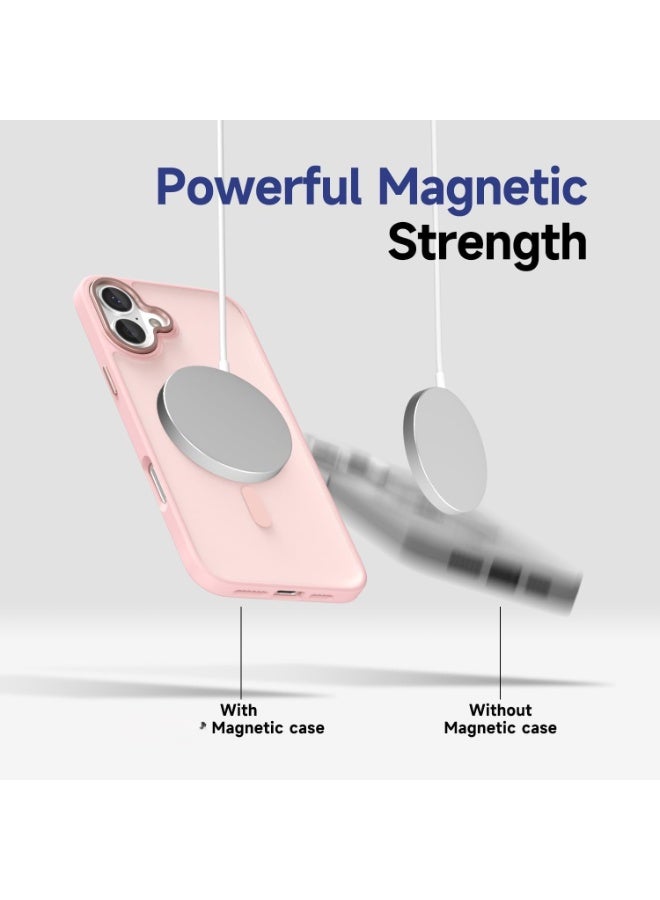 أكاليكس جراب مغناطيسي غير لامع لهاتف آيفون 16، متوافق مع MagSafe، غطاء فاخر مطلي، جراب حماية للهاتف مقاوم للصدمات مصنوع من مادة TPU الناعمة غير اللامعة | وردي - Image 2