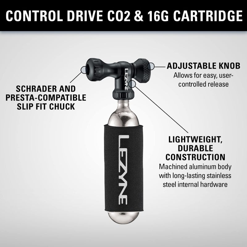 Lezyne Control Drive CO2 Bicycle Inflator & 16g Cartridge| Presta & Schrader Compatible, Bicycle Tire Pump, Mountain & Road Bikes. - Image 2