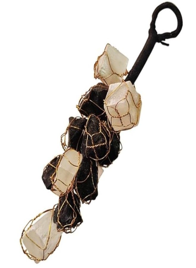 Crystal Divine Selenite Stone and Black Tourmaline Crystals Door Hanger Decoration for Front Door Hanging Rough Chunks Vaastu Door Hanging for Protection from Negative Energy Home Decor Gifts - Image 1