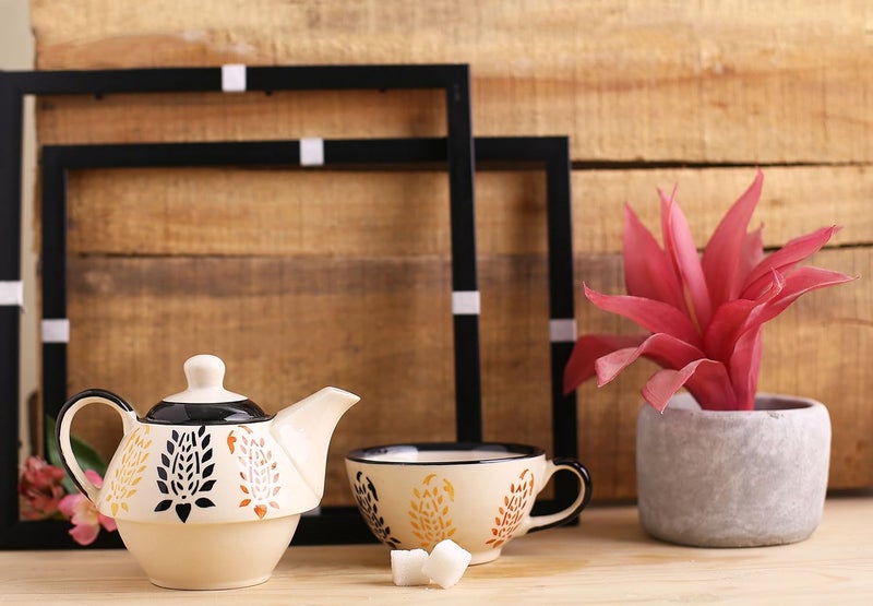 caffeine Ceramic Handmade Blue boota 2 in 1 Tea Pot Set of 2 Single kattle with Cup - Image 1