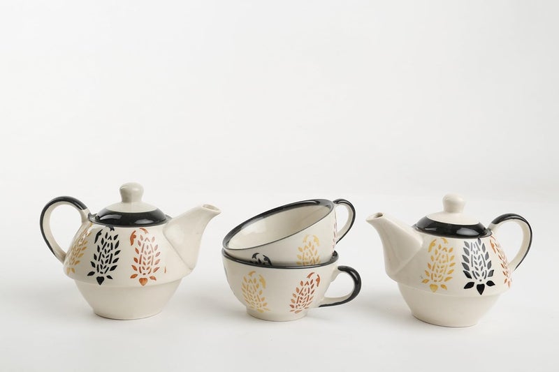 caffeine Ceramic Handmade Blue boota 2 in 1 Tea Pot Set of 2 Single kattle with Cup - Image 3