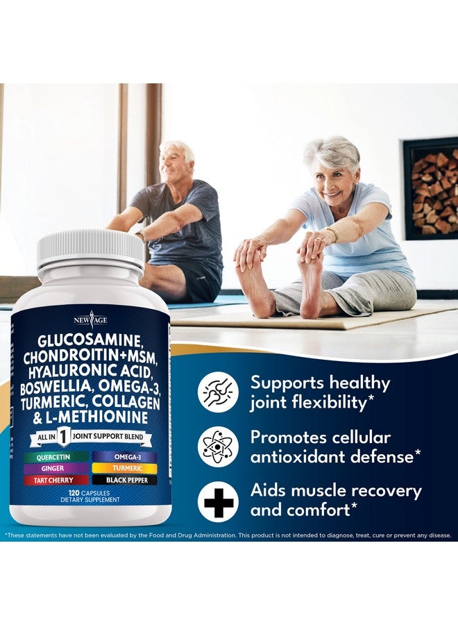 New Age Glucosamine Chondroitin, MSM, Turmeric Curcumin, Collagen, Hyaluronic Acid, Omega 3 - Joint Health Supplement for Men & Women - 120 Count - Image 3