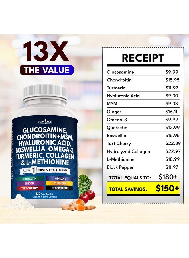 New Age Glucosamine Chondroitin, MSM, Turmeric Curcumin, Collagen, Hyaluronic Acid, Omega 3 - Joint Health Supplement for Men & Women - 120 Count - Image 5