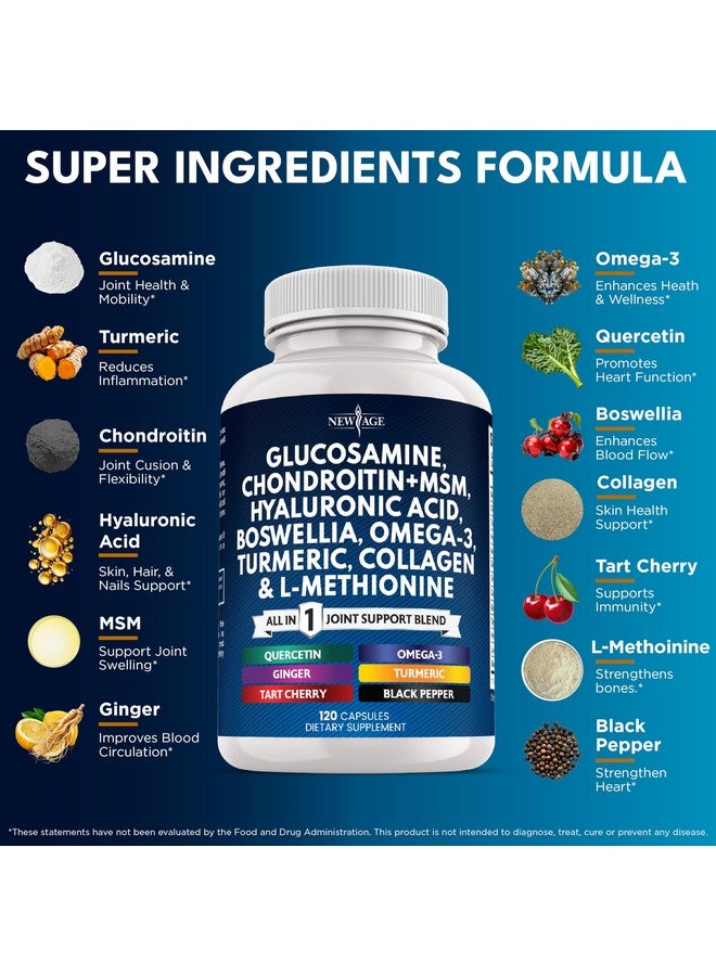 New Age Glucosamine Chondroitin, MSM, Turmeric Curcumin, Collagen, Hyaluronic Acid, Omega 3 - Joint Health Supplement for Men & Women - 120 Count - Image 2