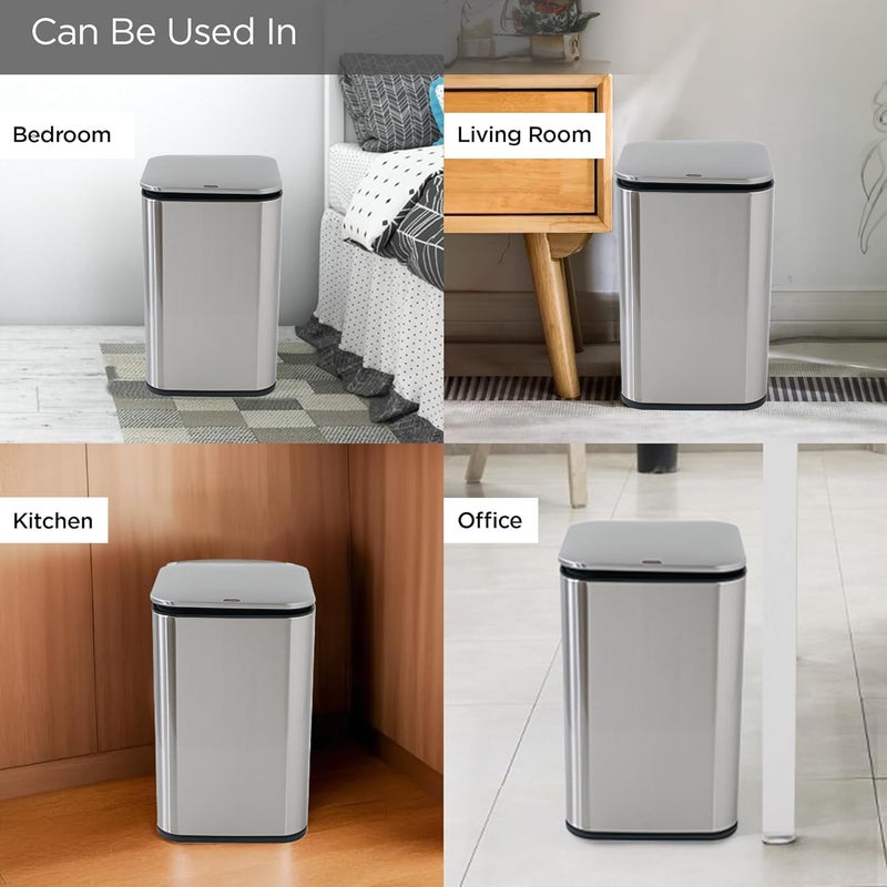 Kuber Industries Kuber Industries 15L Stainless Steel Automatic Touchless Motion Sensor Dustbin Quick Open Soft Close Lid Garbage Bin for Kitchen Bathroom Indoor Outdoor Trash Can  - Image 4