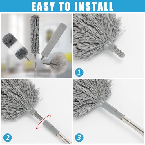 HLWDFLZ Microfiber Duster Kit 36pcs with 30 to 100 in Extension Pole and Ceiling Fan Cleaner Duster, Washable and Bendable Feather Duster for Cleaning Ceiling Fans, High Ceilings, Blinds, Grey - Image 5