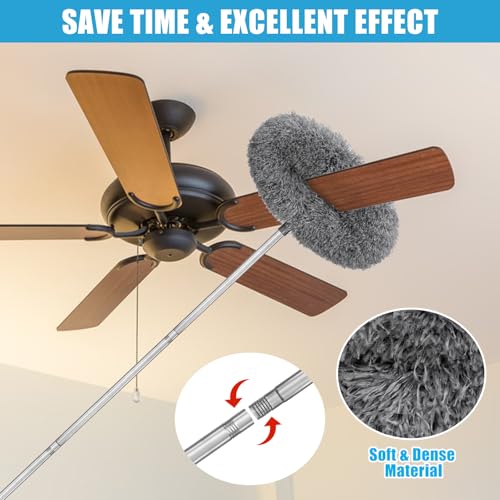 HLWDFLZ Microfiber Duster Kit 36pcs with 30 to 100 in Extension Pole and Ceiling Fan Cleaner Duster, Washable and Bendable Feather Duster for Cleaning Ceiling Fans, High Ceilings, Blinds, Grey - Image 2