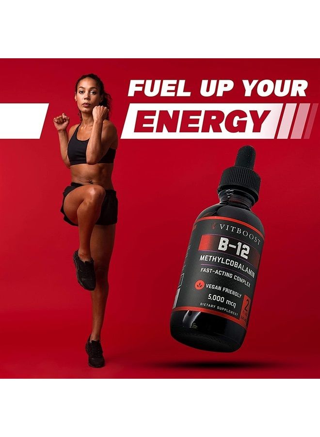 VITBOOST Vegan Liquid B-12 Drops – 60 x 5000 mcg Extra Strength Raspberry Flavored Vitamin B12 Liquid Methylcobalamin sublingual Supplement | Designed to Maximize Absorption & Energy | Gluten Free - Image 3