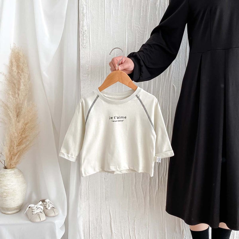 Children'S Korean Style Round Neck Long-Sleeved T-Shirt For Young Boys And Girls, Simple Letter Design, Versatile For Going Out, Loose Top - Image 5