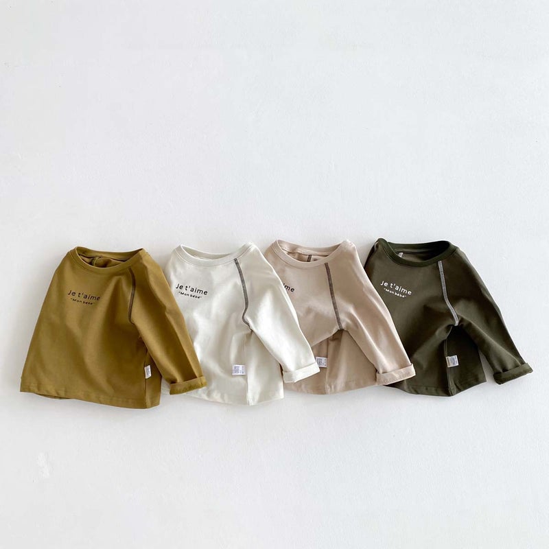 Children'S Korean Style Round Neck Long-Sleeved T-Shirt For Young Boys And Girls, Simple Letter Design, Versatile For Going Out, Loose Top - Image 2