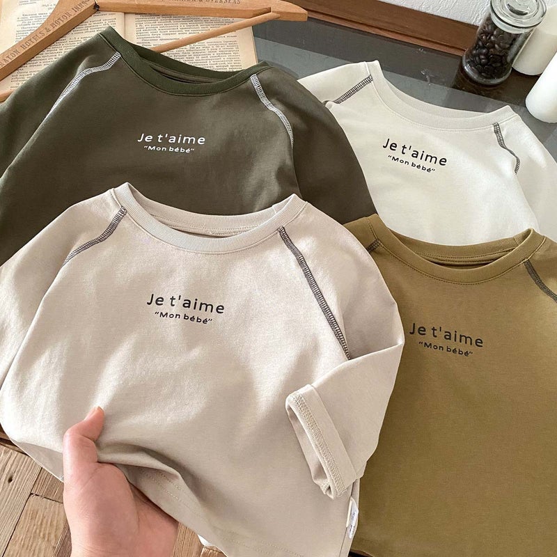 Children'S Korean Style Round Neck Long-Sleeved T-Shirt For Young Boys And Girls, Simple Letter Design, Versatile For Going Out, Loose Top - Image 4