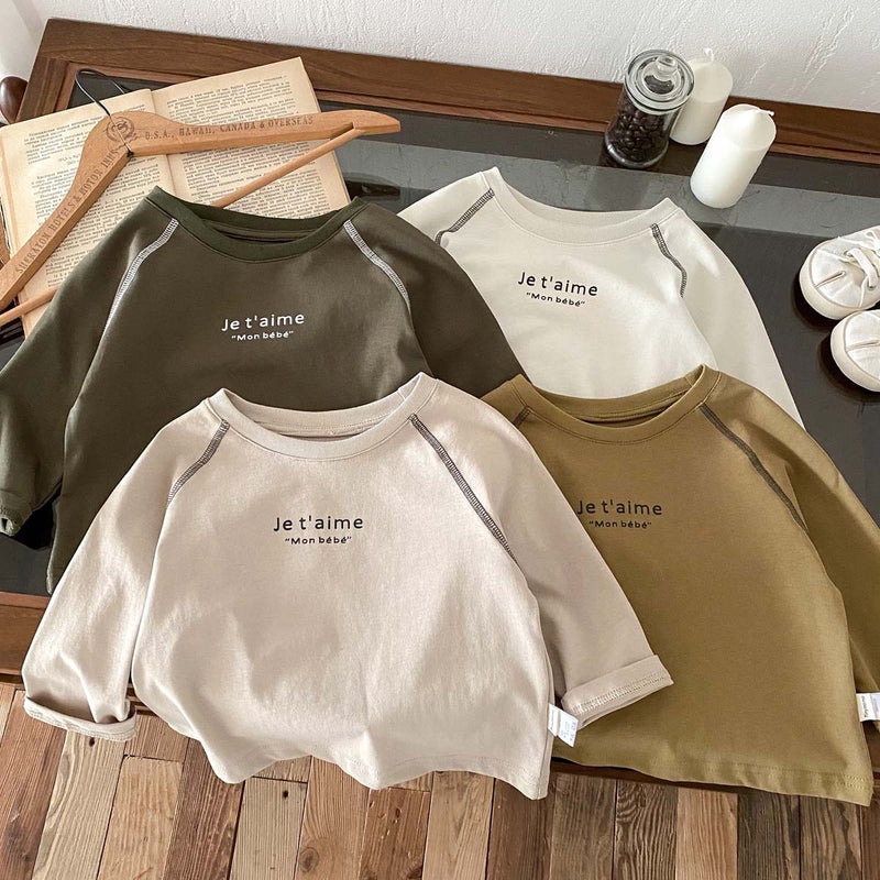 Children'S Korean Style Round Neck Long-Sleeved T-Shirt For Young Boys And Girls, Simple Letter Design, Versatile For Going Out, Loose Top - Image 3