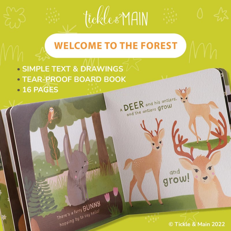 Tickle & Main طقم هدايا المواليد من تيكل وماين للحيوانات الغابية - 3 قطع، 26 × 29 بوصة بطانية قطنية لللف - جرس شجرة ناعم وكتاب قصص - Image 4