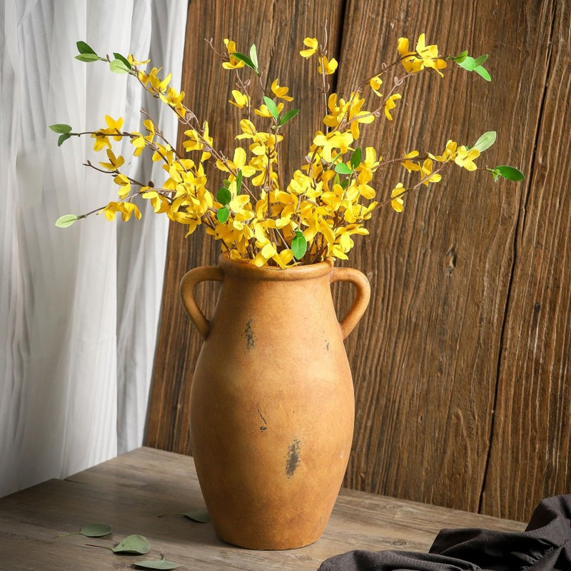 Lyeec Large Ceramic Flower Vase,11.3 inch Terracotta Vase with 2 Handles, Rustic Farmhouse Vases, Decorative Pottery Flower Vases for Home Decor, Living Room Shelf Decor, Table - Image 5