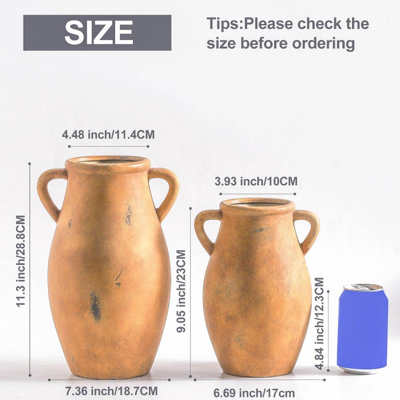 Lyeec Large Ceramic Flower Vase,11.3 inch Terracotta Vase with 2 Handles, Rustic Farmhouse Vases, Decorative Pottery Flower Vases for Home Decor, Living Room Shelf Decor, Table - Image 3