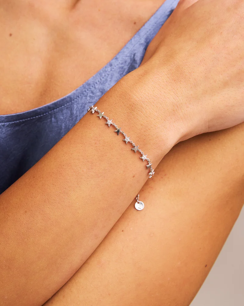Rue Des Mill Bracelet with pav√© and plain star - STARDUST TEN - Rhodium