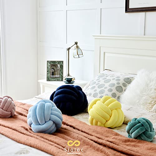 Sioloc Soft Knot Ball Pillows,Round Throw Pillow Cushion Home Decoration Plush Pillow,Throw Knotted Pillow Handmade Round Plush Pillow（13.7inches,Navy） - Image 3