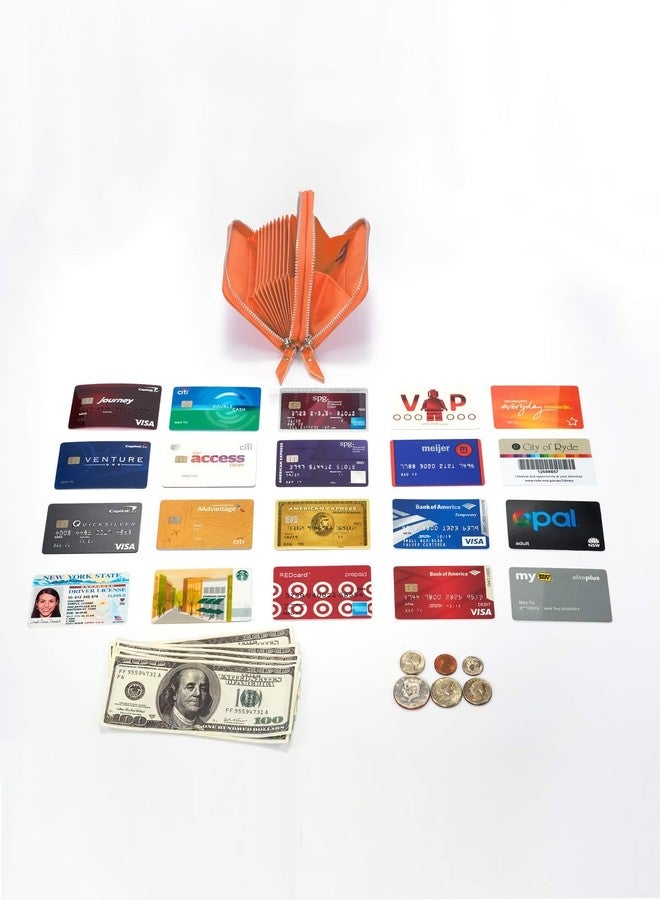 كالمور محفظة بطاقات صغيرة أنيقة وواسعة من الجلد للنساء من كالمور، مزودة بتقنية RFID، لون برتقالي، بسحابين. - Image 5