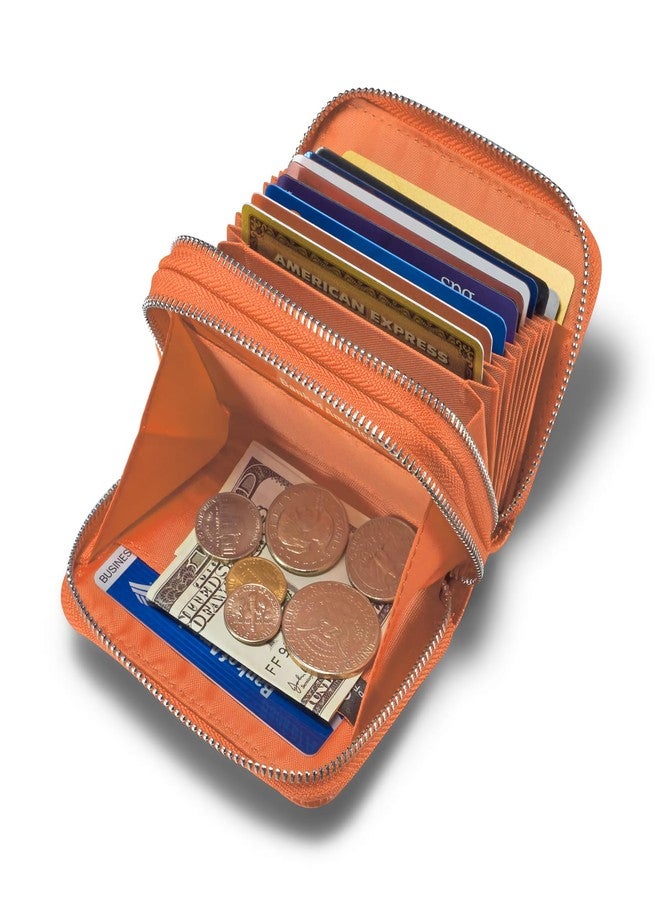 كالمور محفظة بطاقات صغيرة أنيقة وواسعة من الجلد للنساء من كالمور، مزودة بتقنية RFID، لون برتقالي، بسحابين. - Image 3