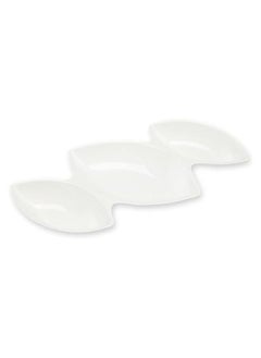 A Multi-Use Melamine Tri-Divided Dish For Nuts, Sweets And Sauces, Also White In Colour, Easy To Store, Made Of Break-Resistant Melamine.