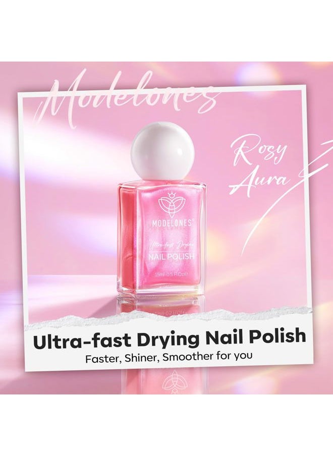 modelones - Quick Dry Nail Polish, Diamond Pink Shine Fast Drying Nail Lacquer, 15 ml Fall Winter Air Dry Nail Art DIY Home Salon Long Last Manicure Gift for Women Girls 0.5 Fl Oz - Image 1