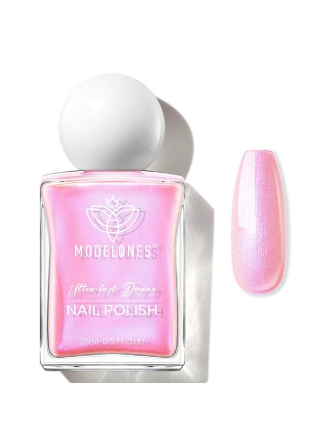 modelones - Quick Dry Nail Polish, Diamond Pink Shine Fast Drying Nail Lacquer, 15 ml Fall Winter Air Dry Nail Art DIY Home Salon Long Last Manicure Gift for Women Girls 0.5 Fl Oz - Image 1