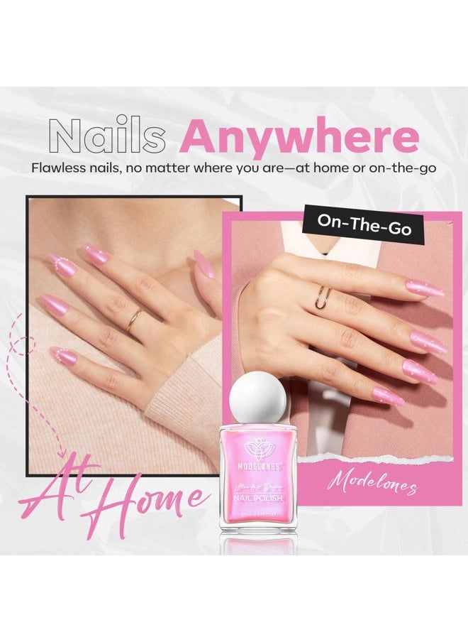modelones - Quick Dry Nail Polish, Diamond Pink Shine Fast Drying Nail Lacquer, 15 ml Fall Winter Air Dry Nail Art DIY Home Salon Long Last Manicure Gift for Women Girls 0.5 Fl Oz - Image 1