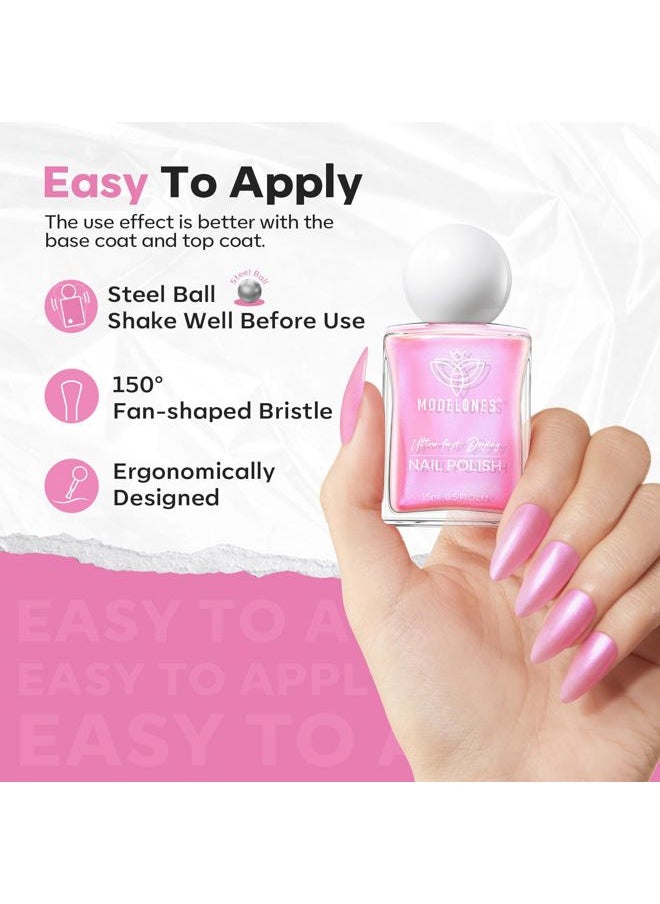modelones - Quick Dry Nail Polish, Diamond Pink Shine Fast Drying Nail Lacquer, 15 ml Fall Winter Air Dry Nail Art DIY Home Salon Long Last Manicure Gift for Women Girls 0.5 Fl Oz - Image 1