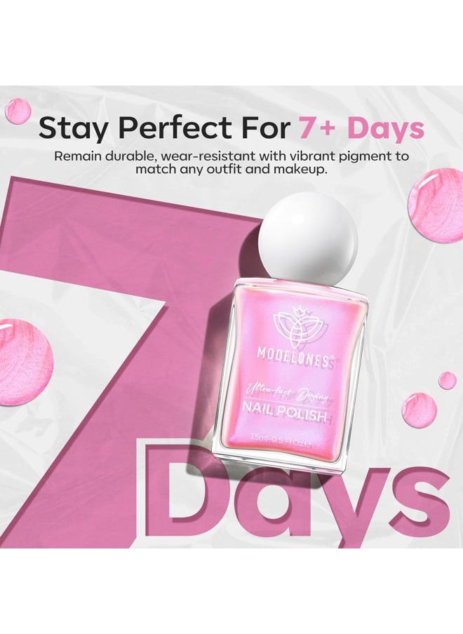 modelones - Quick Dry Nail Polish, Diamond Pink Shine Fast Drying Nail Lacquer, 15 ml Fall Winter Air Dry Nail Art DIY Home Salon Long Last Manicure Gift for Women Girls 0.5 Fl Oz - Image 1