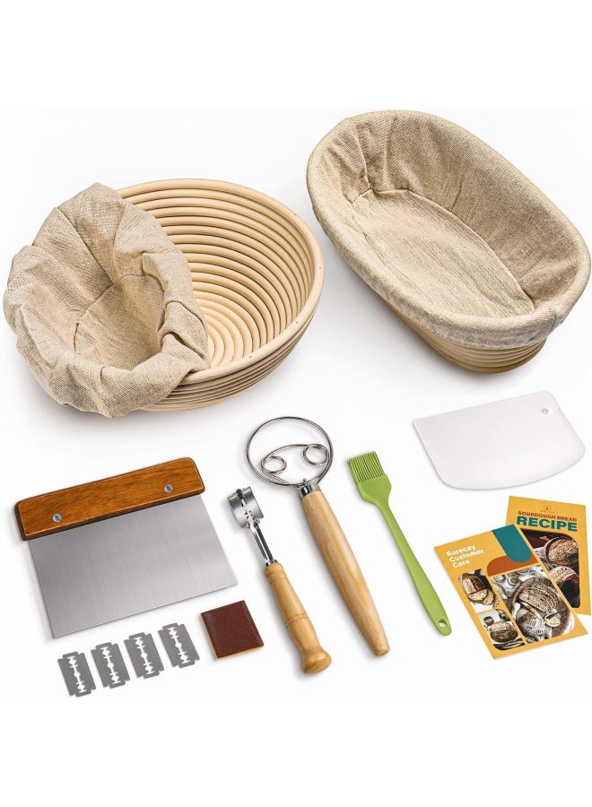 Bread Baking Supplies Rattan Banneton Fermentation Basket Tools Suit-Specifications:Fermentation Basket Tool Set-- Bk006 (oval + Round Fermentation Basket) - Image 1