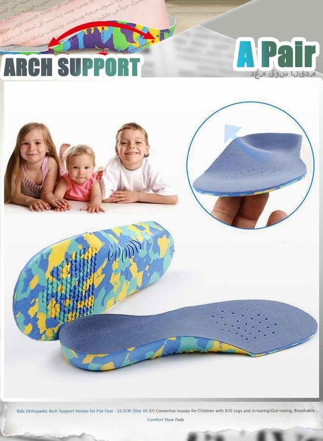 Kids Orthopedic Arch Support Insoles for Flat Feet - 23.5CM (Size 35-37) Corrective Insoles for Children with X/O Legs and In-toeing/Out-toeing, Breathable Comfort Shoe Pads - Image 1