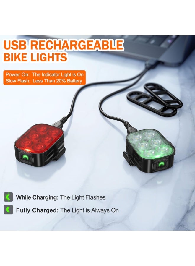 Soofam Bike Lights, Combination of Bike Front Light and Tail Light, IP65 Waterproof USB Charging, Equipped with 6 Ultra-Bright LED Beads, 4+6 Lighting Modes, Suitable for Riding at Night. - Image 2