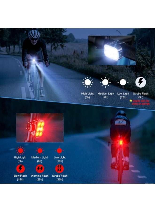 Soofam Bike Lights, Combination of Bike Front Light and Tail Light, IP65 Waterproof USB Charging, Equipped with 6 Ultra-Bright LED Beads, 4+6 Lighting Modes, Suitable for Riding at Night. - Image 3