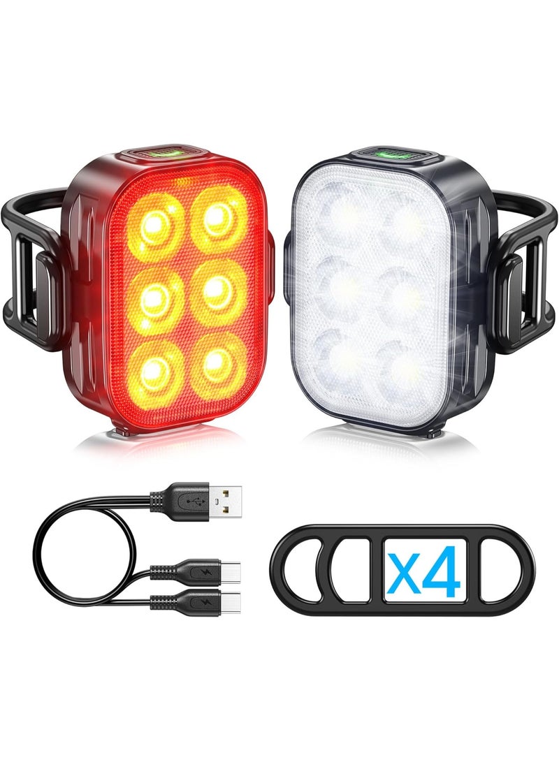 Soofam Bike Lights, Combination of Bike Front Light and Tail Light, IP65 Waterproof USB Charging, Equipped with 6 Ultra-Bright LED Beads, 4+6 Lighting Modes, Suitable for Riding at Night. - Image 1