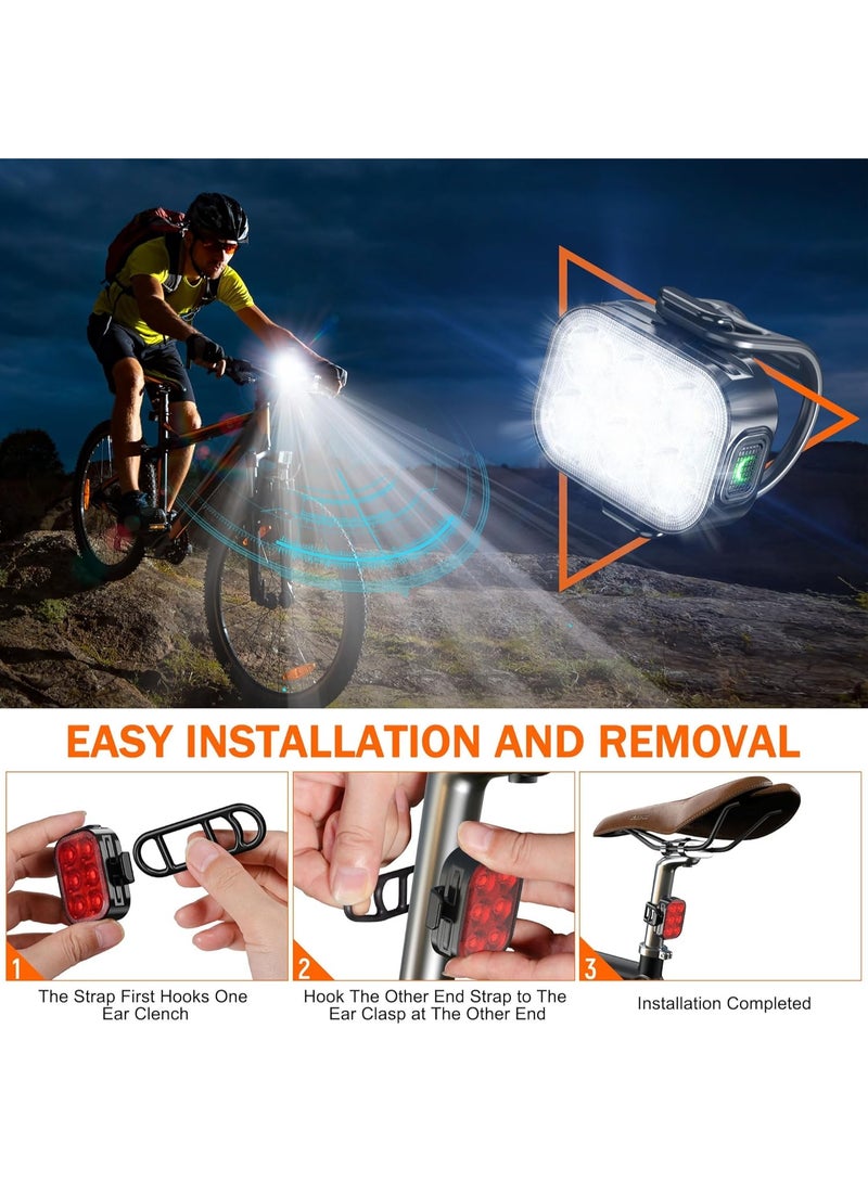 Soofam Bike Lights, Combination of Bike Front Light and Tail Light, IP65 Waterproof USB Charging, Equipped with 6 Ultra-Bright LED Beads, 4+6 Lighting Modes, Suitable for Riding at Night. - Image 5