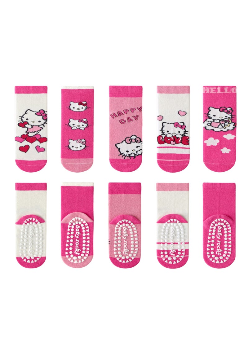 Hello Kitty Pack of 5 Cotton Anti Flip Silicon Socks for Kids 