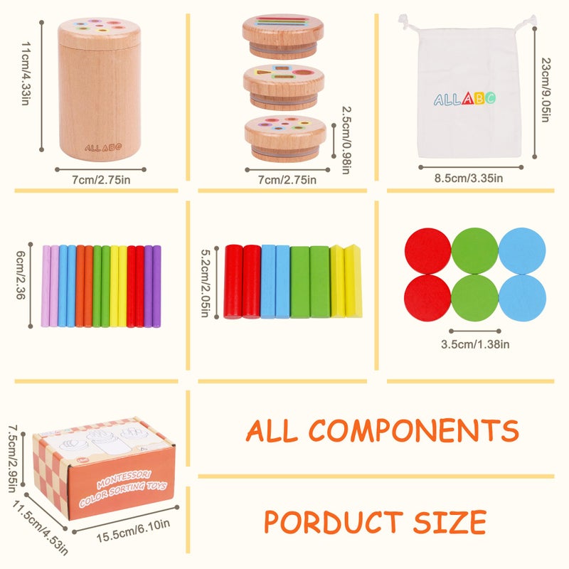 ALLABC 3-in-1 Montessori Color Sorting Toys for 1 2 3 Year Old, Preschool Learning Activities, Wooden Educational Sensory Toys for Toddlers 1-3, Montessori Fine Motor Skills Toy for Age 18 Month Old - Image 5