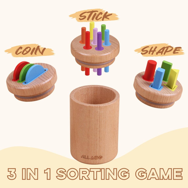 ALLABC 3-in-1 Montessori Color Sorting Toys for 1 2 3 Year Old, Preschool Learning Activities, Wooden Educational Sensory Toys for Toddlers 1-3, Montessori Fine Motor Skills Toy for Age 18 Month Old - Image 2